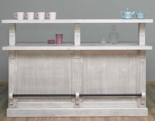 Casa Padrino Landhausstil Bar Theke Grau 180 x 68 x H. 120 cm - Massivholz Thekentisch - Massivholz Barmöbel - Barmöbel im Landhausstil - Landhausstil Einrichtung