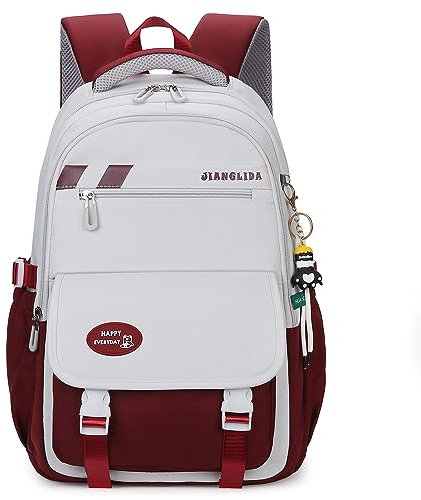 Waniki Schulrucksack Mädchen Junge Schulranzen Teenager Wasserdicht Rucksack Damen Nylon Schultasche Kinderrucksack Travel backpack Laptop Tasche für Schule, Reisen, Sport, Girls, Boys (Weinrot)