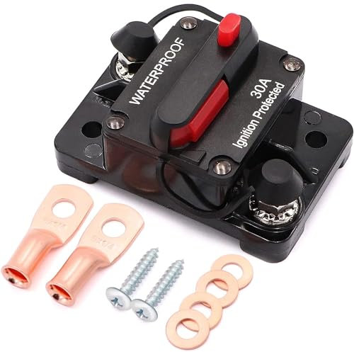 Greluma 1 Stück 30A Leistungsschalter mit manueller Rückstellung für Auto,Marine,Trolling-Motoren,Boot,ATV,manueller Stromschutz für Audiosystem-Sicherung,12V–48V Gleichstrom,wasserdicht