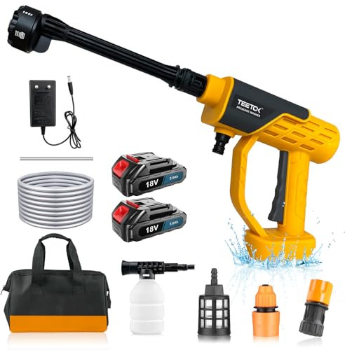 Akku Hochdruckreiniger für Makita 18V Akku BL180,35 Bar Tragbarer Hochdruckreiniger 240 L/h mit 5M Schlauch,Schaumkrug für Terrassenreinigung und Autowäsche,Haushalt, Rasen(2 x 3000 mAH Akku)