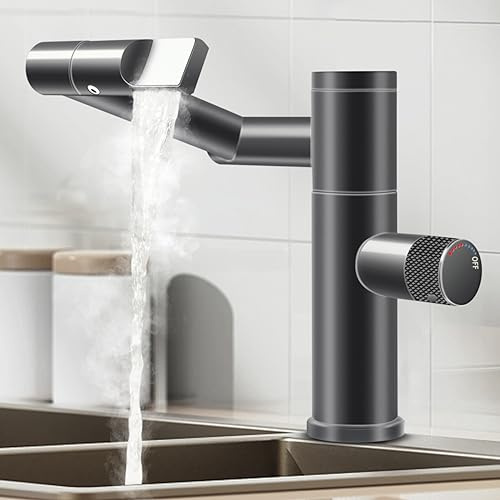 Küchenarmatur, 720° schwenkbare Hochdruck-Küchenmischbatterie, Spültischarmatur mit 3/8-Zoll-Heiß- und Kaltwasserrohren(Dunkelgrau)