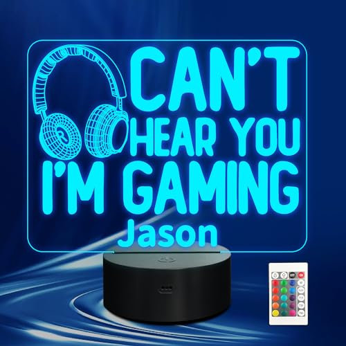 CoolGift Mart Customized 3D Gaming Night Light with Headset Graphic - 16-Color Touch & Remote Control. Perfect Funny Gift for Men, Gamers, Teens & Kids (12+) Who Love Video Games & Humor