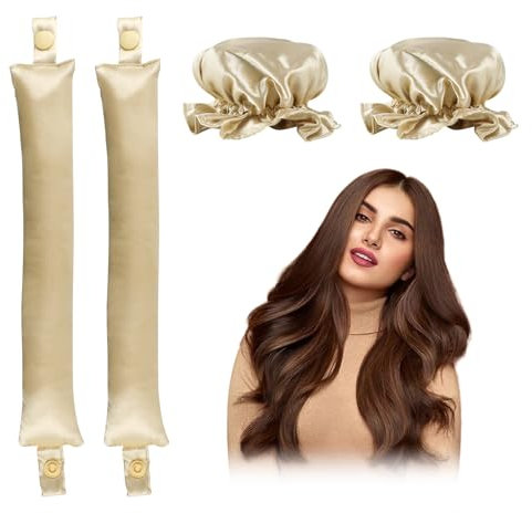 2 Stück Bun Bons, Haar Locken Ohne Hitze, Heatless Curls Band, Lockenwickler Über Nacht, Haarband Locken Über Nacht, Overnight Curls, Haarnudel Groß Dickes Haar, Lockenwickler Ohne Hitze (Beige, L)