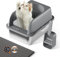 Einfache Reinigung Katzentoilette aus Edelstahl, Katzentoilette aus antihaftbeschichtetem Metall, Katzentoilette für Katzen,verhindert Urinverlust, inklusive Schaufel und Katzenstreumatte,Dunkelgrau L