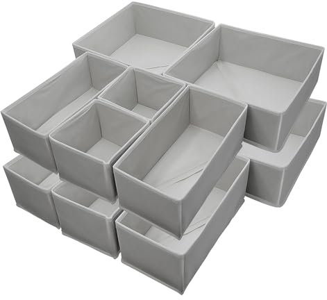 Foeska Organizzatori per Cassetti, Divisori per Cassetti, Organizzatore Piegevole per Guardaroba, Organizzatore in Tessuto per Biancheria Intima da Letto, Camicie (12 pz Grigio)