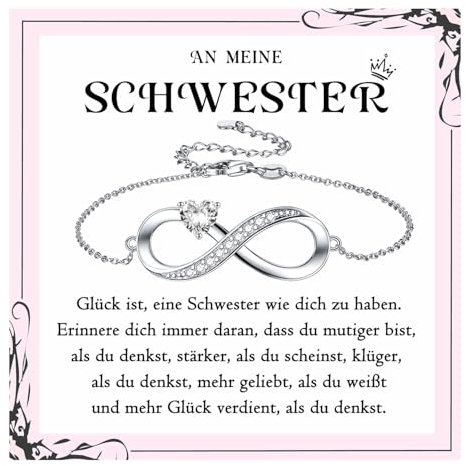 PDTU Schwester Geschenke, Armband Unendlichkeitszeichen Geschenk für Schwester Geburtstag, Schwester Geschenke zum Geburtstag Abschluss Einschulung Hochzeit Weihnachten, Silber