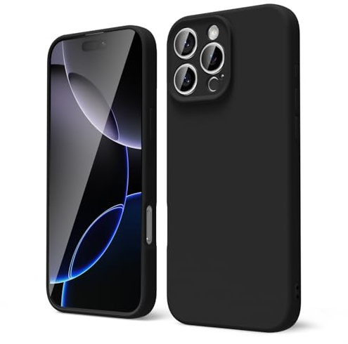 oakxco for iPhone 16 Pro Max Case Liquid Silicone, Soft Rubber Gel Elegant Aesthetic Basic Simple Cover, Cute Thin Slim TPU Matte Solid Color Plain Smooth Case for Women Men, Black