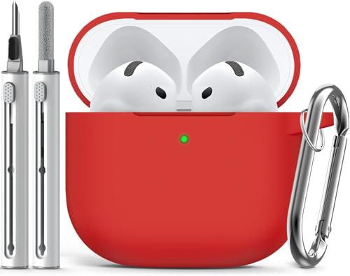 Inesore Compatible with Airpods 4 Case Cover,Silicone Protective Case for Apple Airpods 4 Active Noise Cancellation, Support Wireless Charging and Front LED Visible, with Cleaner Pen,Red