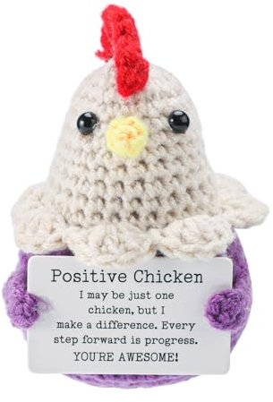 TOYMIS Positives Huhn Gehäkelt, Lustig Gestrickte Hühnerpuppe mit Motivationskarte Handgefertigt Emotionale Tierunterstützung Aufmunterungsgeschenke für Freunde Geburtstag Ostern Heim (Lila)