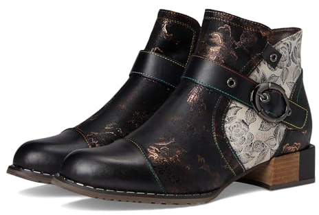 Spring Step L'Artiste Sipperb Booties | Hand-Painted Leather Ankle Boots with Buckle Accent BLACK MULTI EU 39 / US 8.5