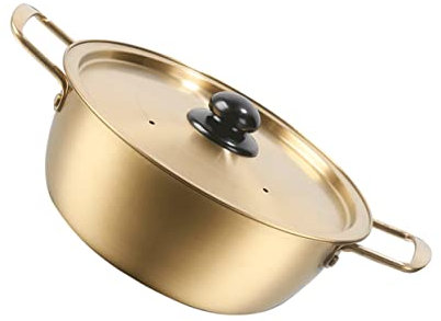 LABRIMP 1 Pieza Cazo Inoxidable Ramen Olla Portátil con Doble Asa Cocción Gas y Electromagnética de Casa y Cumpleaños