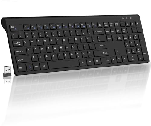 ACOZYKITTEN Kabellose Tastatur, schlanke Tastatur in voller Größe mit Taschenrechner-Taste, Fn-Lock, 2,4 G USB-Schnurlosset, für Laptop, PC, Windows, Mac, Schwarz