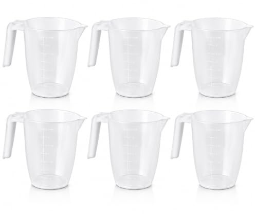 Set of 6 Plastic Measuring Jugs 2L Clear BPA-Free Kitchen Measuring Cups | Large 2L capacity measuring jug ideal for cooking, baking, food prep and catering use.