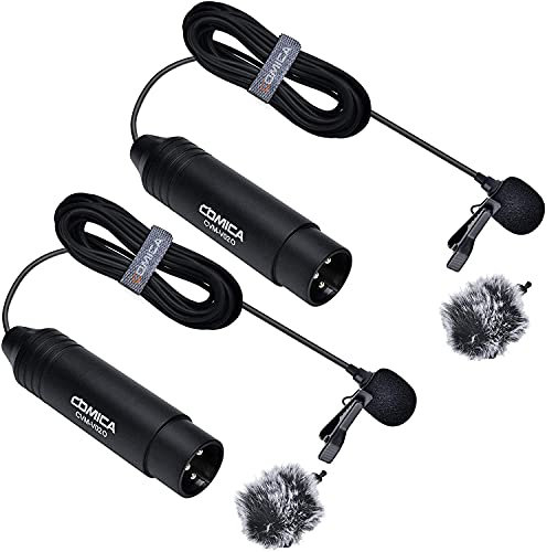 COMICA Omnidirektional Lavalier Mikrofon, CVM-V02O Ansteckmikrofon Unterstützt 48V-Phantomspeisung, 4.5M(14.7ft) 3-poliger XLR Mikrofon für Canon/Nikon/Sony/DSLR Kamera/Camcorder/Audiomixer(2Piece)