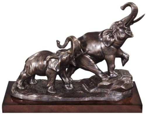 Casa Padrino Bronze Elefanten auf Holzsockel Bronze/Braun 42 x 17 x H. 33 cm - Luxus Deko Bronzefiguren
