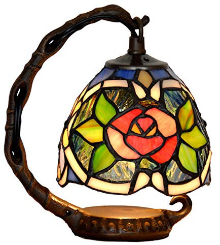 Yjmgrowing Retro Tiffany Stil Glasmalerei Blume Kleine Glocke Tischlampe Mit Metallfuß Für Schlafzimmer Nacht Kunst Beleuchtung, E12(Lampen Nicht enthalten)