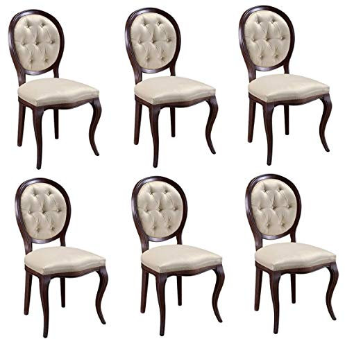 Casa Padrino Luxus Jugendstil Chesterfield Esszimmer Set Dunkelbraun/Cremefarben 51 x 44 x H. 99 cm - 6 Esszimmerstühle - Esszimmermöbel