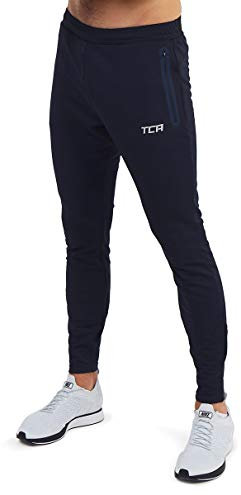 TCA Herren Rapid Quickdry enganliegende Jogging Hosen mit Reißverschlusstaschen - Dunkelblau, S