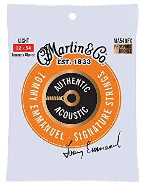 MARTIN Cuerdas para guitarra acústica, Flexible Core Light 12-54, 98/2 Bronce fosforoso, Signature Tommy Emmanuel (MA540FX)