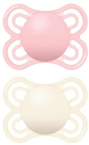 MAM Perfect Schnuller | 0-6 Monate | 2er-Pack | Neugeborene Schnuller | Lieferung im Schnuller-Sterilisator-Etui | Nachhaltige Materialien | Babyzubehör für Neugeborene | Rosa (verschiedene Motive)