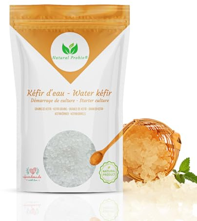 Natural Probio® Granuli di Kéfir di Acqua, Very Active Ferment - Culture Starter Kit - Organic Fruit Kefir Grains of Natural Origin probiotic + Istruzioni Complete, Ricetta e Consigli (30g)
