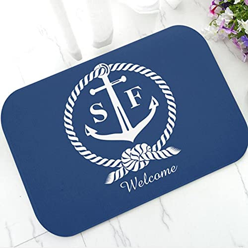 WAXB Fußpolster Nautische Monogramm Brief Marineblau Fußmatte Personalisierte Initial Fußmatte Teppich Teppich Für Paare Hochzeitsgeschenk Wohnkultur