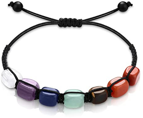 Bracelet en Cristal de 7 Chakra Bracelet de Perles Réglable Bracelets de Pierres Précieuses Naturelles de Reiki Bijoux Bracelet à Quartz pour Yoga, One Size, Pierre Cristal, One Size, Pierre Cristal