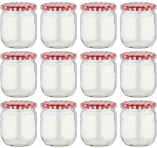Devitre 12er Set Marmeladengläser 425 ml Einmachgläser mit Deckel + Etiketten