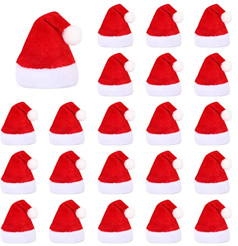 Gukasxi 36 Stücke Mini Weihnachtsmütze Weihnachtsmann Hut Weihnachten Weinflasche Abdeckung für Puppen Basteln Dekoration, Lutscher Candy Abdeckung, Tasse Flasche Abdeckung Geschenk, zu Hause Dekor