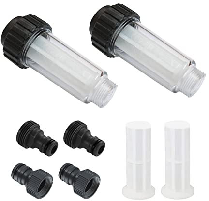 EULAPGOE Filtro Acqua Tubo da Giardino, 2 Pezzi 3/4 Pollici Acqua Pre-Filtro Acqua Set con 4 Cartuccia Filtro e 2 Adattatori Rapidi per Idropulitrice, Pompa da Giardino, Irrigazione Giardino, Camper