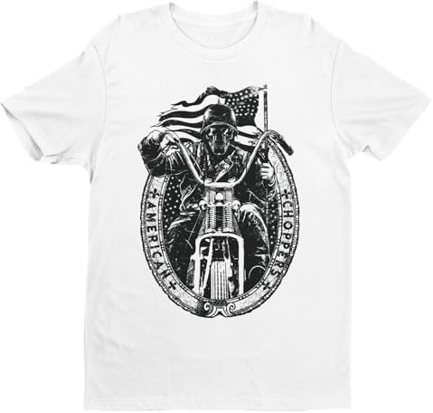 Galaxy Tees Mens American Choppers Custom Biker T Shirt Motorcycle Skull Classic American Flag Short Sleeved White M