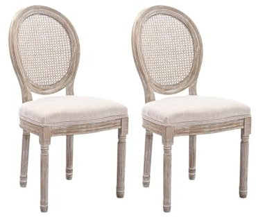 Vente-unique - Juego de 2 sillas - Rejilla, Tela y Madera de hevea - Beige - Antoinette
