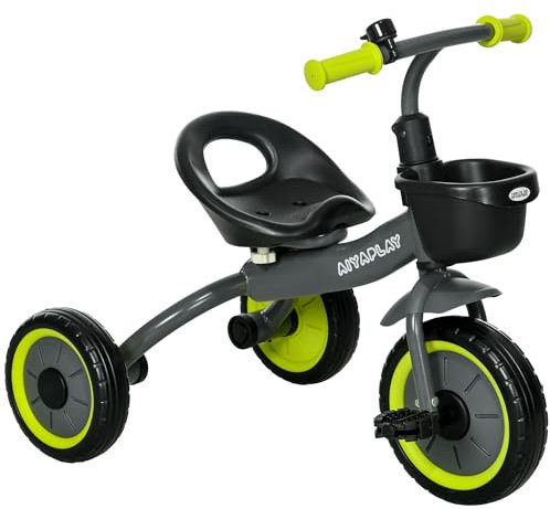 AIYAPLAY Baby Trike, Toddler Tricycle with Adjustable Seat, Basket, Bell, Kids Tricycle for 2-5 Years Old, Black