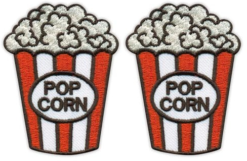 Popcorn-Aufnäher, bestickt, mit Klettverschluss, Schwarz, 2 Stück