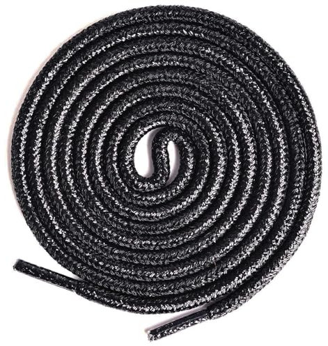 Olukssck 2 Paia Lacci Glitter Metallici, Premium Rotondi Stringhe Scarpe per Sneakers, Scarpe Sportive, Scarpe da Corsa, Stivali, per Adulti e Bambini, Nero, 80cm