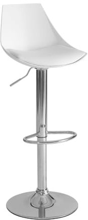 LOLAhome Taburete Alto de Cocina Giratorio en 360°, Silla de Bar Regulable en Altura de 83 a 104 cm, con Respaldo, Material Polipiel, structura Metal y Reposapiés, Blanco