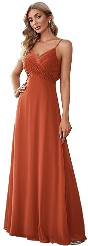 Ever-Pretty Robe de Soirée Femme Longue A Line Col V à Bretelles Mousseline de Soie Sexy Robe Demoiselle Orange Caramel 38