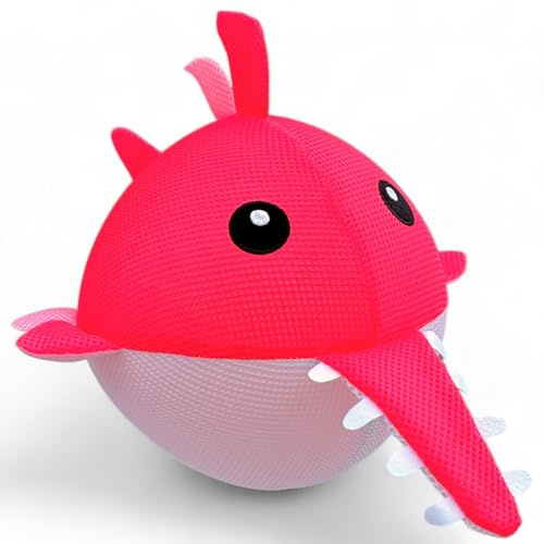 MIJOMA Fröhlicher Wasserball Fisch, Stoffbezug, Springball Ø23cm, Robuster Polyester, Langlebiges Wasserspielzeug für Spiele an Land & Wasser, Familienfreundlich (Pink-Weiß)