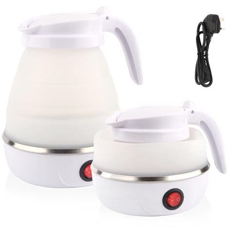 Foldable Electric Kettle, Camping Kettle, Mini Travel Kettle, Silicone Electric Water Boiler, Tea, Coffee Kettle, Collapsible Kettle with Separable Power Cord for Outdoor Hiking Camping—White