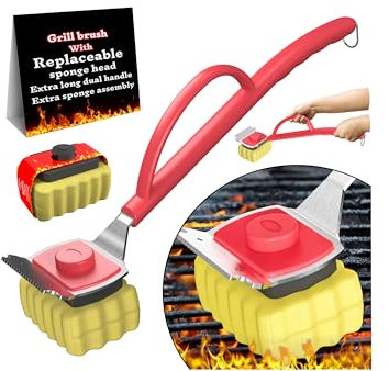 BRUBEQO Steam Grill Brush Grill-Bristle-Free,Extra Replacement Grill Sponge Head Cleaning Kit, Safe Non-Metal Grill Steam Cleaner for BBQ Grates&Cast Iron with Scraper Grill Barbecue Cleaner Scrubber