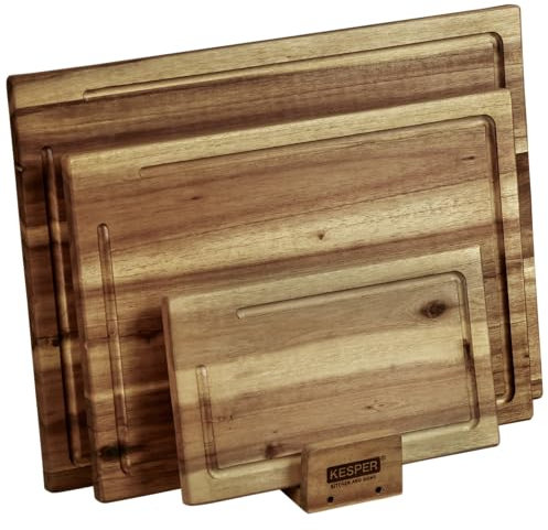 KESPER | 3er Set Schneidebrett inklusive Ständer, Material: Akazie, Maße: 40 x 30 x 1,5cm, Farbe: Braun | 28130