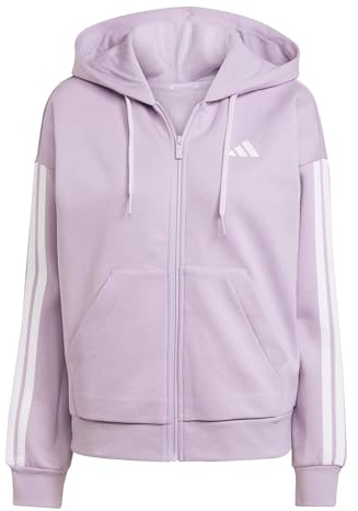 adidas Donna Essentials 3-Stripes Full-Zip Fleece Hoodie, Powder Plum/White, L