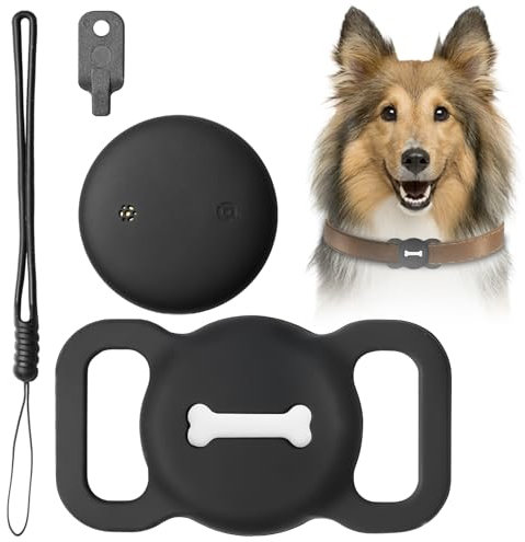 GOMETY Tracker Hund Ohne ABO Positionstracker mit Silikonschale & Wasserdicht, PET Tracker mit Halsbandhalterung Kein GPS Gerät zur Überwachung Funktioniert mit Find My (Nur iOS)(Schwarz)