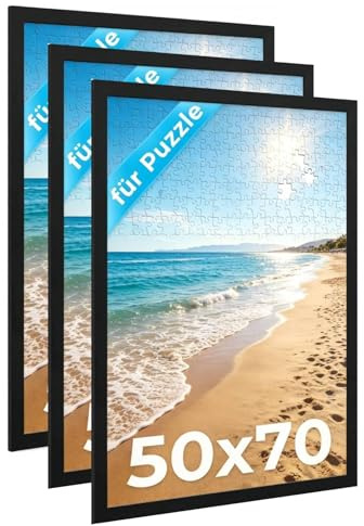 3 Stück Bilderrahmen 50x70 mit bruchsicherem Acrylglas,Bilderrahmen 50x70 Schwarz für Fotos,Poster,holzholzrahmen aus MDF,Puzzle rahmen 1000-1500 teile,Minimalistisch Wand Rahmen,Moderner Fotorahmen