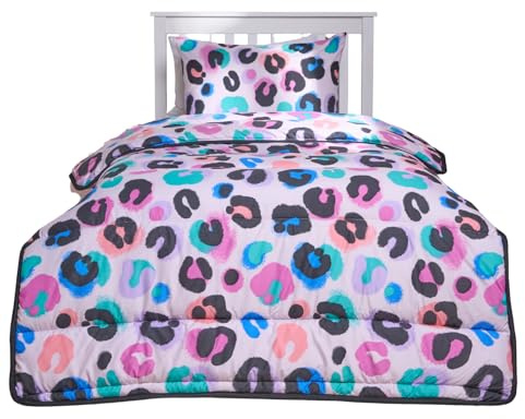 OHS Single Duvet 10.5 Tog, Kids Coverless Duvet Soft Warm Microfibre Fabric Pink Leopard Print Design All Season Comfort Washable Single Bed Duvets with Pillowcase