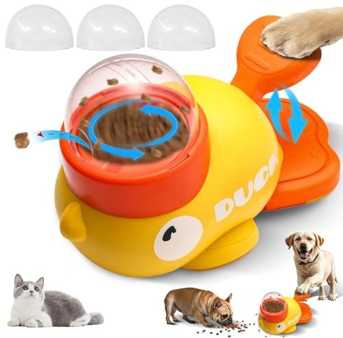 2-in-1 Dog Treat Dispenser Toy, Interactive Yellow Duck Pet Feeder, Puzzle Toys for Pets, Reduces Bloating, Encourages IQ Training & Healthy Eating