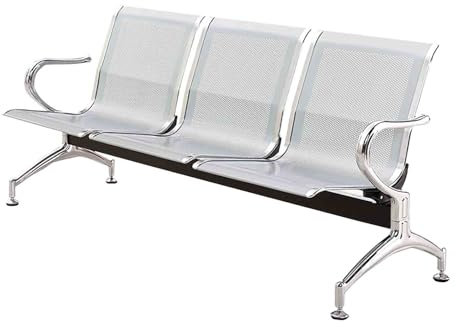 Cxlly Flughafen-EmpfangsstüHle Mit Armlehnen, 3-Sitzer-Empfangsbank, Wartebank FüR BüRo, GeschäFt, Salon, Bank, Krankenhaus, Schule(Silver)