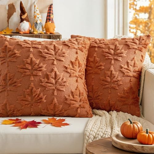 PASLFC 2 Stück Herbst Kissenbezüge,Ahornblatt Kissenbezüge 30x50 Einseitiger Fleece-Kissenhülle,Kissenbezug Herbst,Kissenhülle Herbst,Herbstdeko Kissenbezug,Herbst Aesthetic Kissenbedeckung