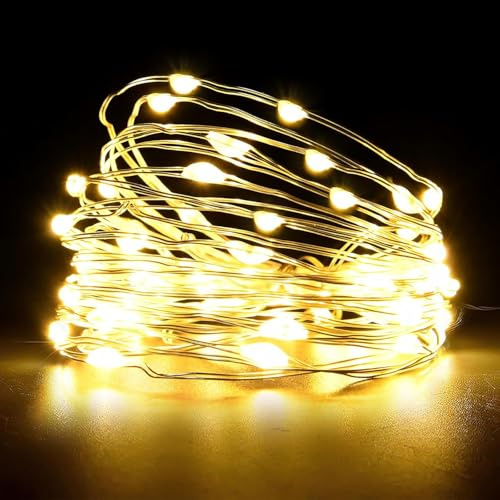 2PCS Fairy Lights,5m 50 LED Battery Operated Copper Wire Fairy String Lights，Waterproof Outdoor/Indoor Lights for Bedroom, Christmas, Parties, Wedding, Tree Decoration (Warm White, 2PCS 5M 50LED)