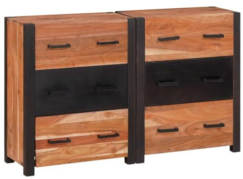 KTHLBRH Vitrine, 3 Stück, braun, Anrichte aus massivem Akazienholz, mit Schubladen, vielseitig einsetzbar, für Wohnzimmer, 110 x 30 x 75 cm, massives Akazienholz